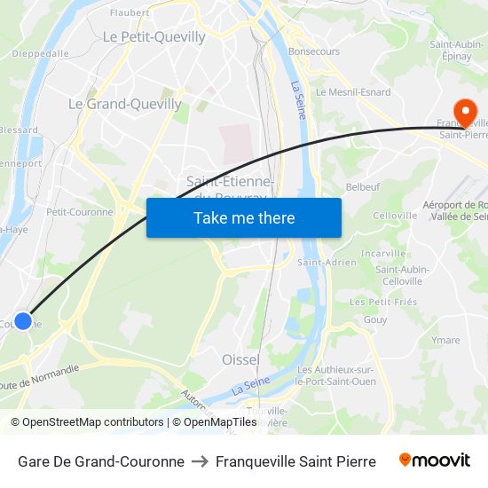 Gare De Grand-Couronne to Franqueville Saint Pierre map