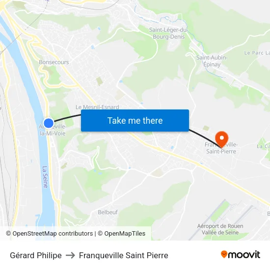 Gérard Philipe to Franqueville Saint Pierre map