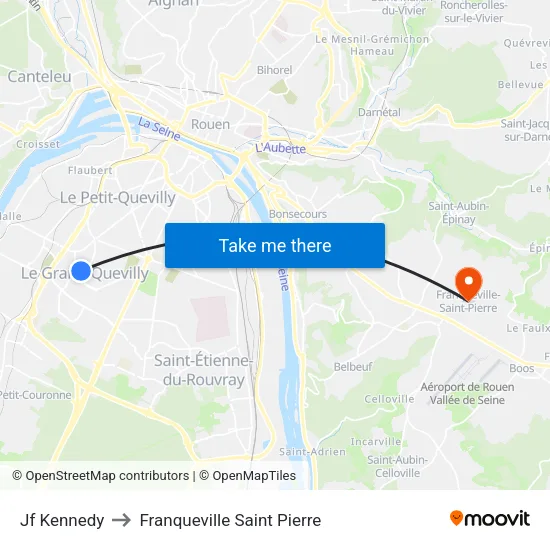 Jf Kennedy to Franqueville Saint Pierre map