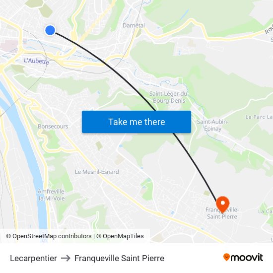 Lecarpentier to Franqueville Saint Pierre map