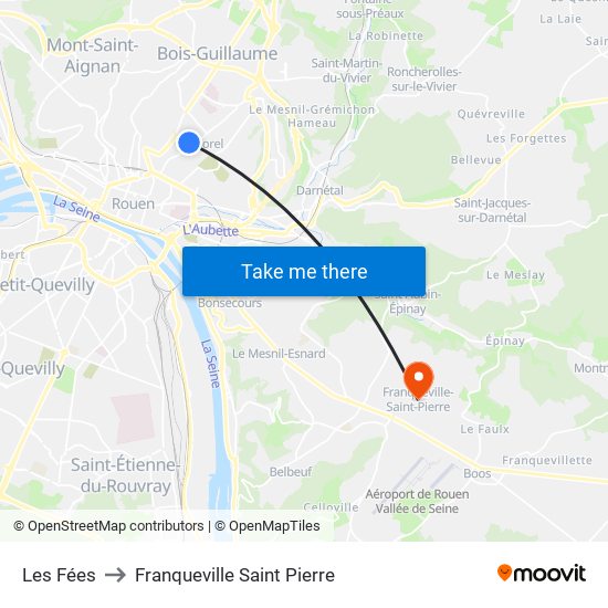 Les Fées to Franqueville Saint Pierre map
