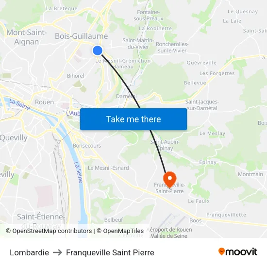 Lombardie to Franqueville Saint Pierre map