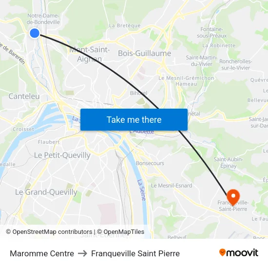 Maromme Centre to Franqueville Saint Pierre map