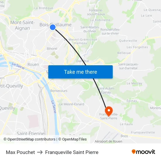 Max Pouchet to Franqueville Saint Pierre map
