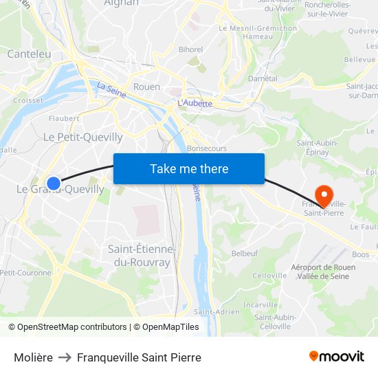 Molière to Franqueville Saint Pierre map