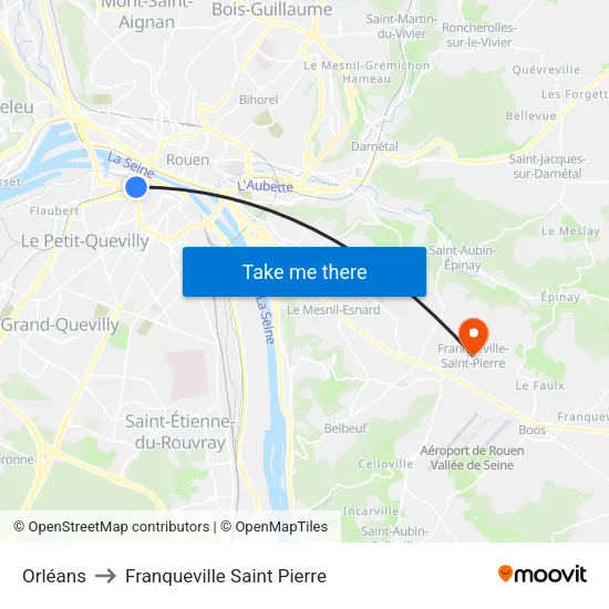 Orléans to Franqueville Saint Pierre map