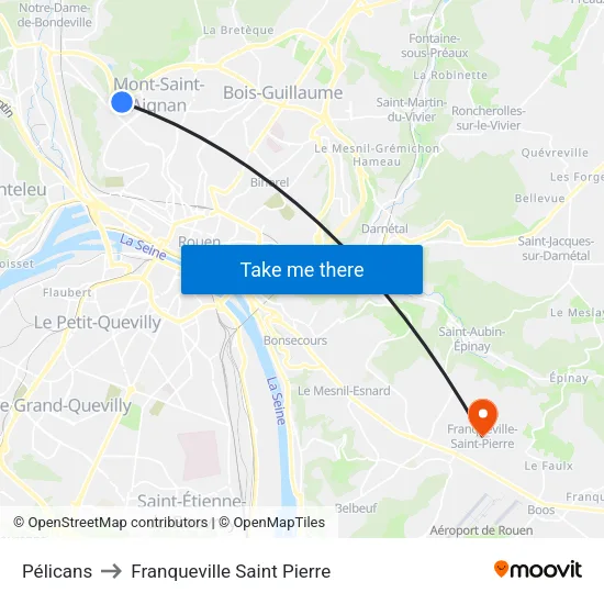 Pélicans to Franqueville Saint Pierre map