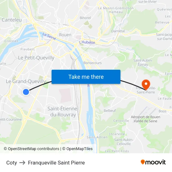 Coty to Franqueville Saint Pierre map