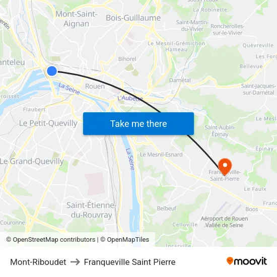 Mont-Riboudet to Franqueville Saint Pierre map