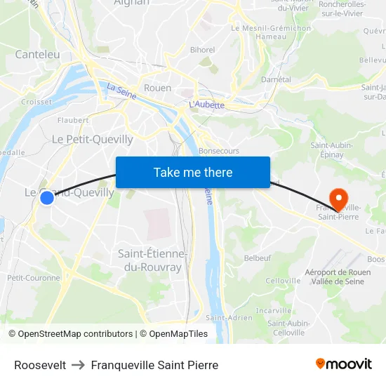 Roosevelt to Franqueville Saint Pierre map