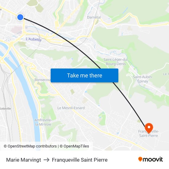 Marie Marvingt to Franqueville Saint Pierre map