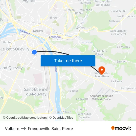 Voltaire to Franqueville Saint Pierre map