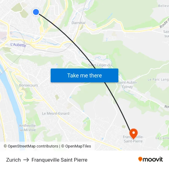 Zurich to Franqueville Saint Pierre map