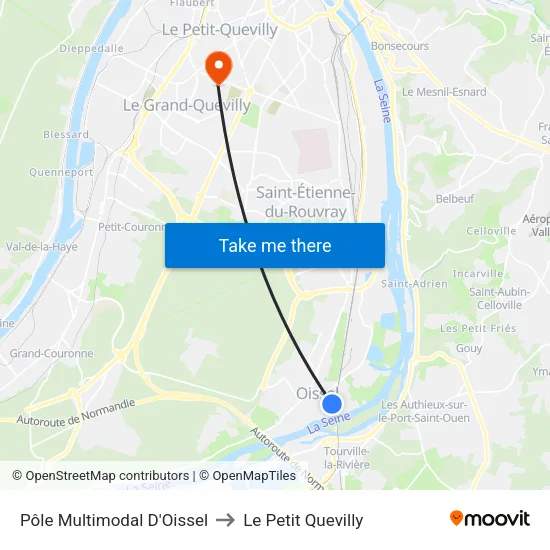 Pôle Multimodal D'Oissel to Le Petit Quevilly map