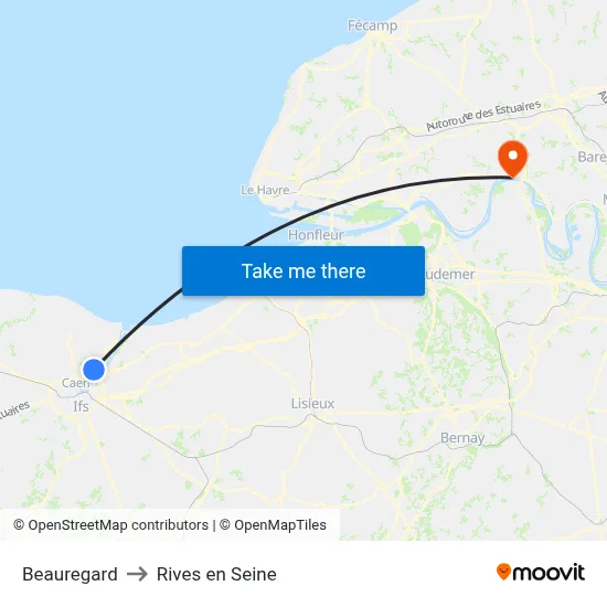 Beauregard to Rives en Seine map