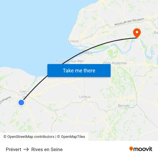 Prévert to Rives en Seine map