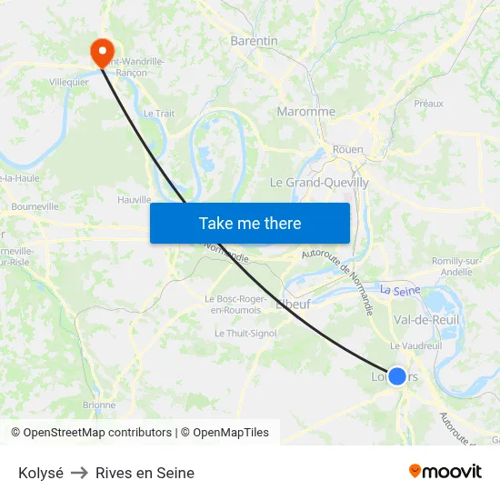 Kolysé to Rives en Seine map