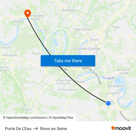 Porte De L'Eau to Rives en Seine map