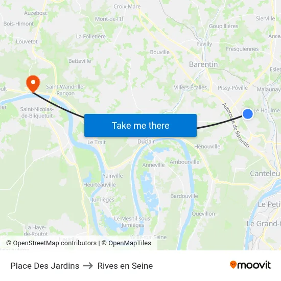 Place Des Jardins to Rives en Seine map