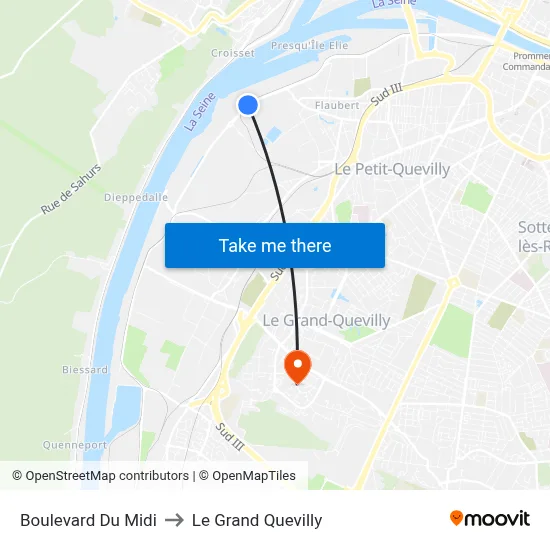 Boulevard Du Midi to Le Grand Quevilly map