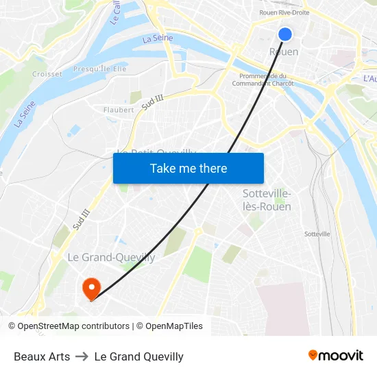 Beaux Arts to Le Grand Quevilly map