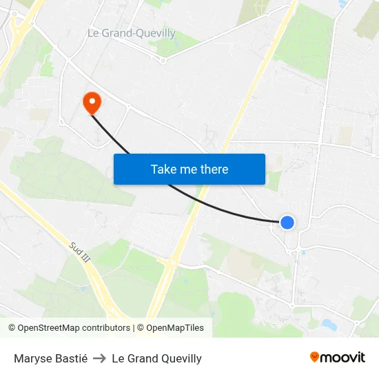 Maryse Bastié to Le Grand Quevilly map