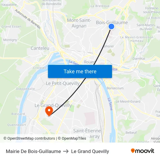 Mairie De Bois-Guillaume to Le Grand Quevilly map