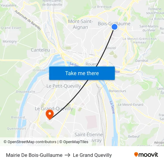 Mairie De Bois-Guillaume to Le Grand Quevilly map