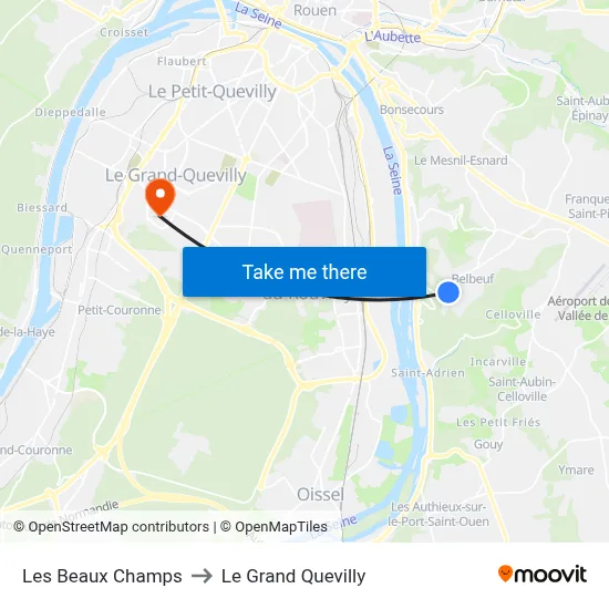 Les Beaux Champs to Le Grand Quevilly map