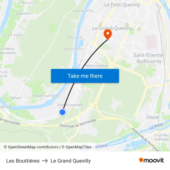 Les Bouttières to Le Grand Quevilly map