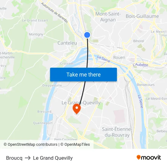 Broucq to Le Grand Quevilly map