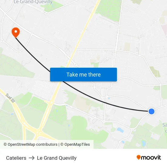 Cateliers to Le Grand Quevilly map