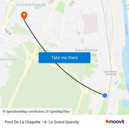 Pont De La Chapelle to Le Grand Quevilly map