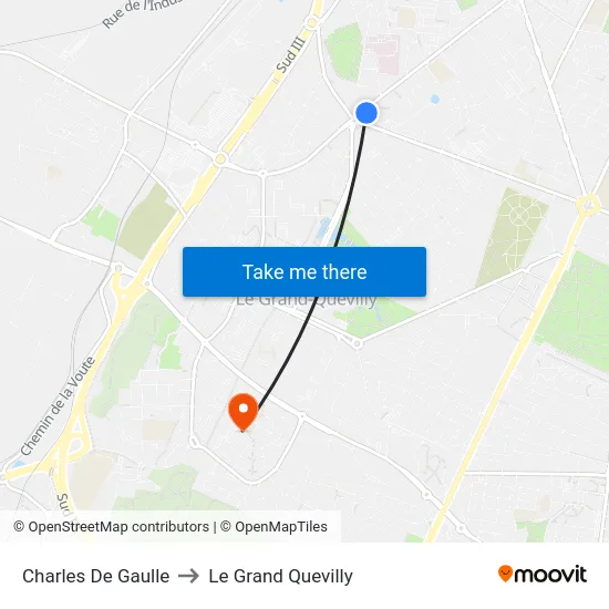 Charles De Gaulle to Le Grand Quevilly map