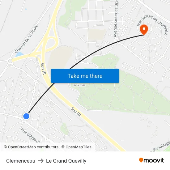 Clemenceau to Le Grand Quevilly map