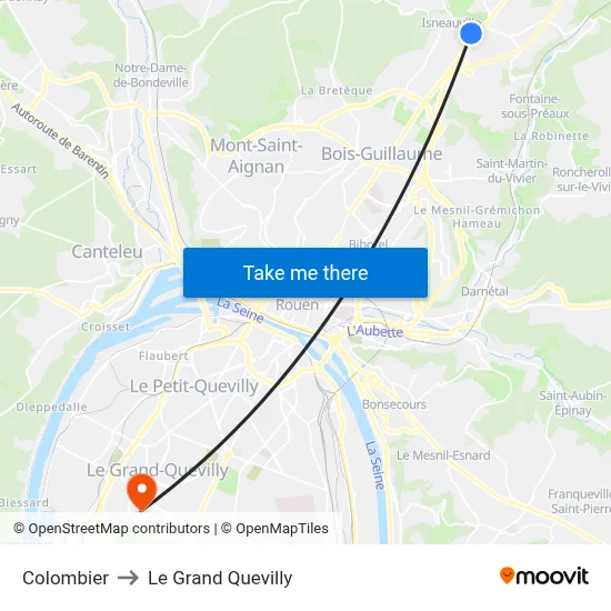 Colombier to Le Grand Quevilly map