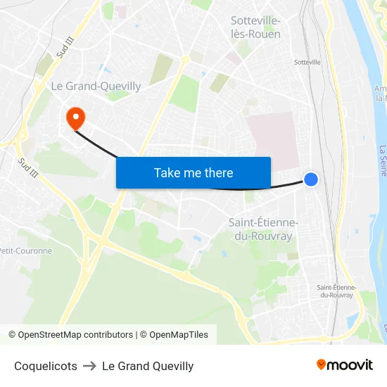 Coquelicots to Le Grand Quevilly map