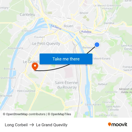 Long Corbeil to Le Grand Quevilly map