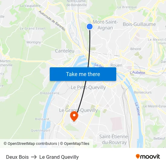 Deux Bois to Le Grand Quevilly map