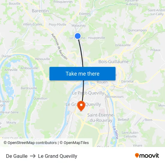 De Gaulle to Le Grand Quevilly map