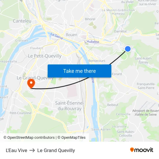 L'Eau Vive to Le Grand Quevilly map