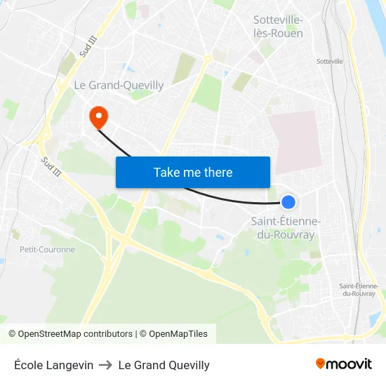 École Langevin to Le Grand Quevilly map