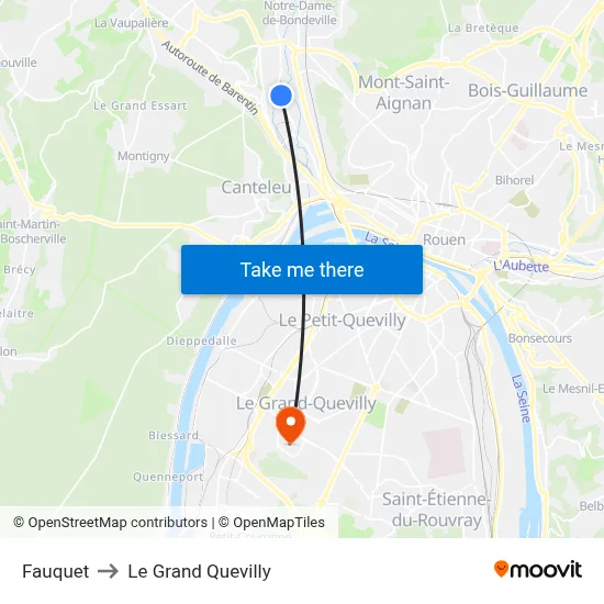 Fauquet to Le Grand Quevilly map