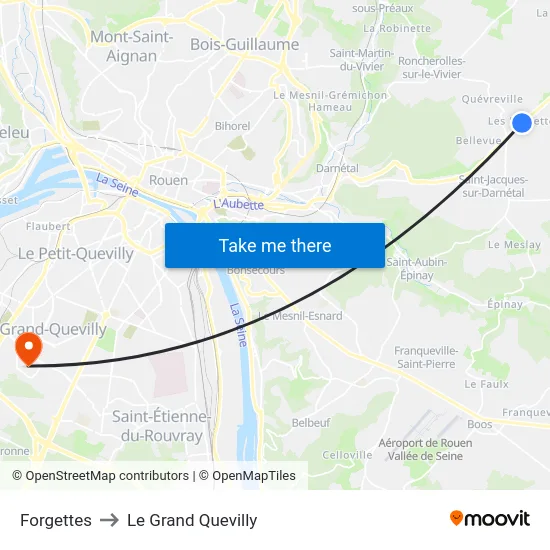 Forgettes to Le Grand Quevilly map