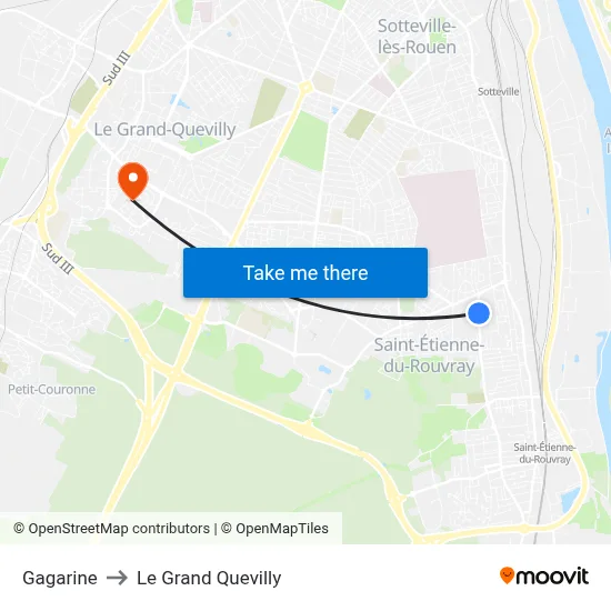 Gagarine to Le Grand Quevilly map