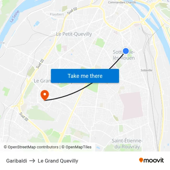 Garibaldi to Le Grand Quevilly map