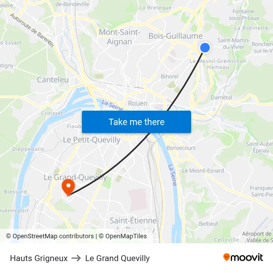 Hauts Grigneux to Le Grand Quevilly map