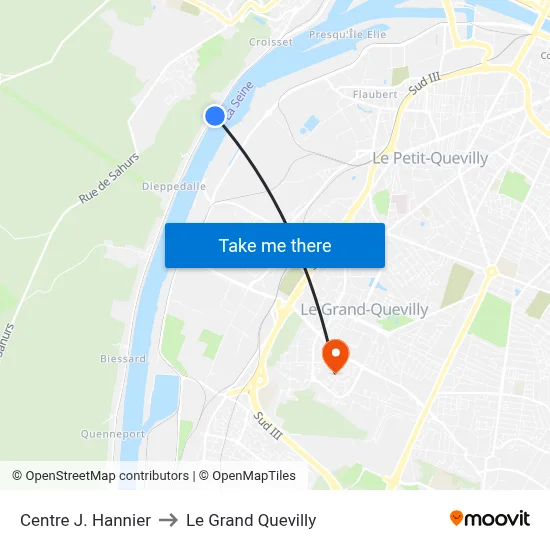 Centre J. Hannier to Le Grand Quevilly map