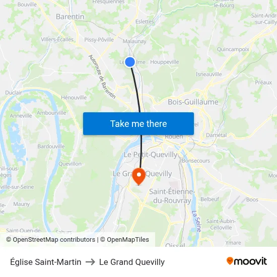 Église Saint-Martin to Le Grand Quevilly map