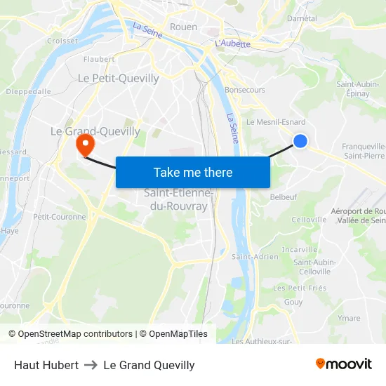 Haut Hubert to Le Grand Quevilly map